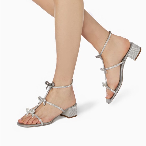 Rene Caovilla Silver Bow Sandals - Picture 1 of 6